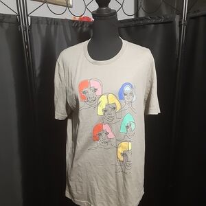 Cancas Artistic Face Print Grey T-Shirt Shiet Sleeve Women's Size L Art To Wear